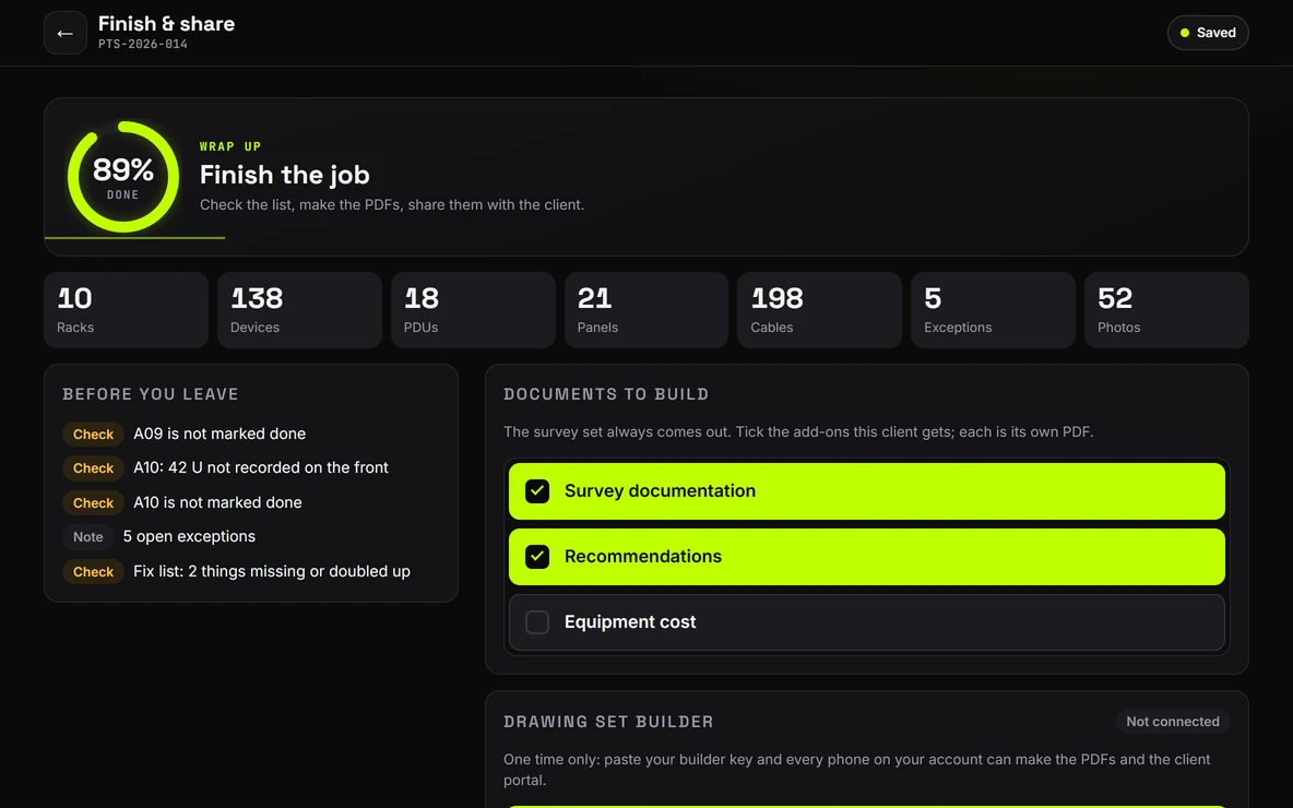 Finish and share on a computer: the job at 89 percent and the documents to build